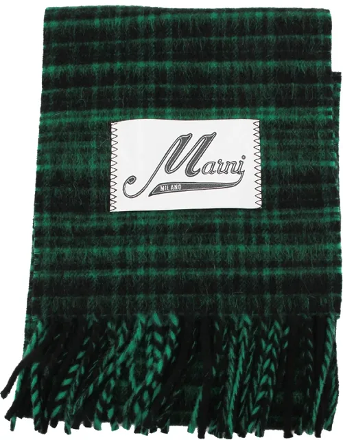 Check-pattern Fringed Scarf
