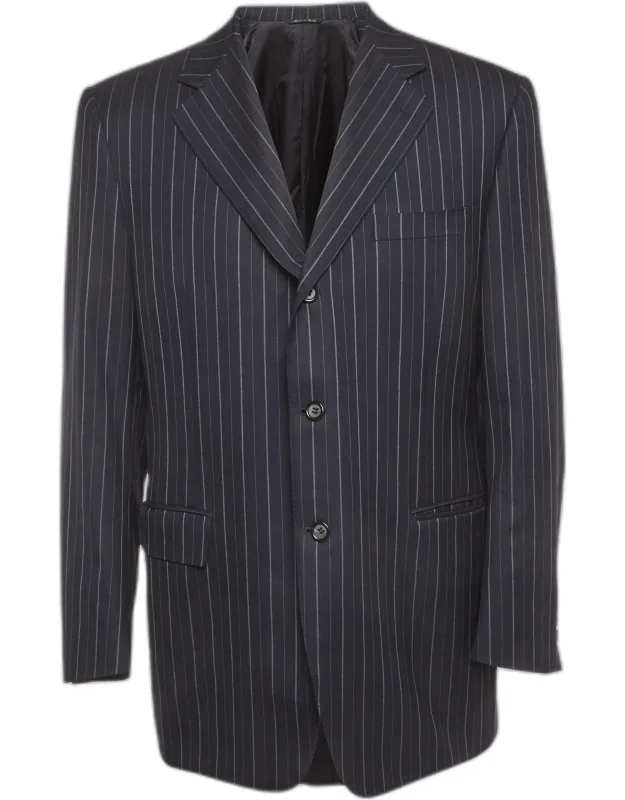 Pinstripe Wool Single Breasted Tailored Blazer