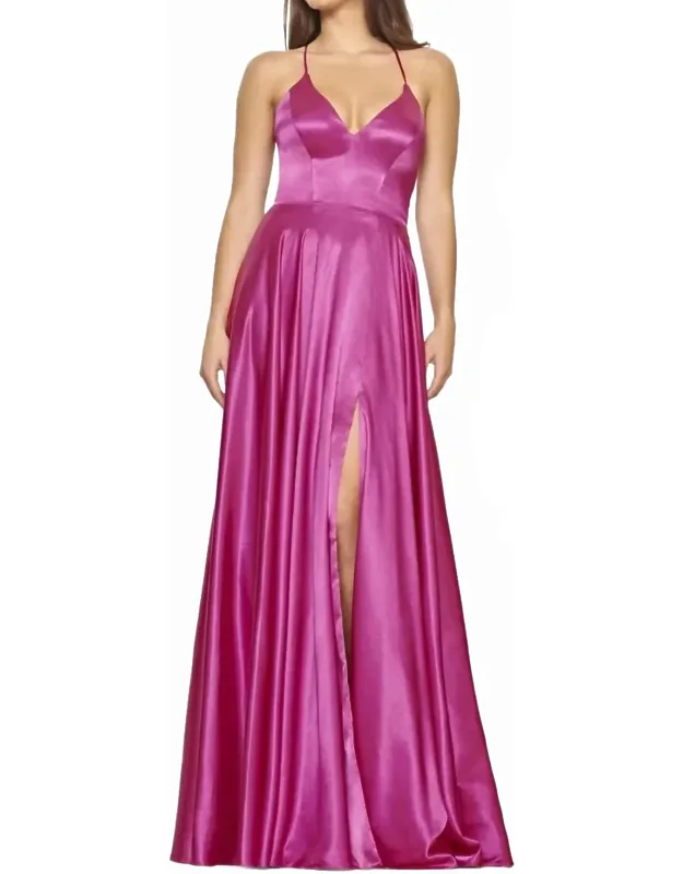 Charmeuse V-neck Dress With Lace Up Back