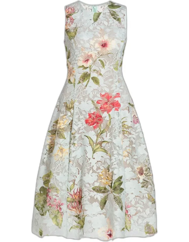 Floral Print Lace Midi Dress
