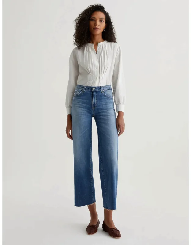 Saige Wide Leg Crop Jeans With Raw Hems And Vintage Comfort Stretch Denim