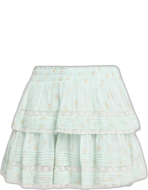 _flower Ruffle Mini Skirt With Intricate Lace Trim And Tiered Ruffles_
