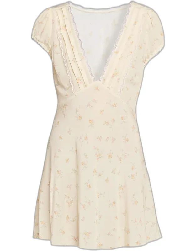 Yasmin Mini Dress With Scalloped Lace Trim And Plunging V Neckline