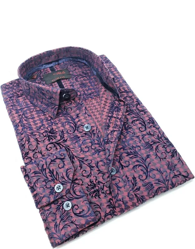 Houndstooth Button Down Shirt With Flocking