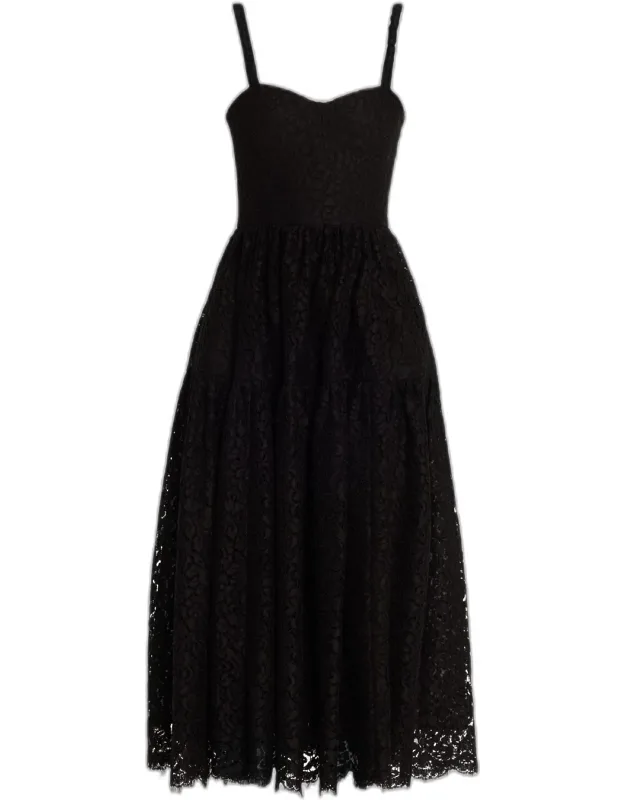 Floral Lace Sweetheart-neck Midi Tank Dress