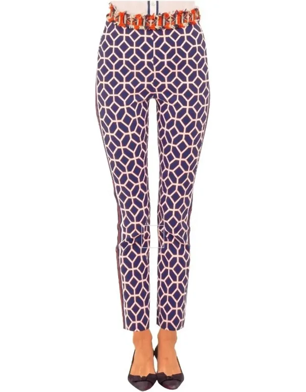 Gripeless Pull On Pants In Navy With 2" Back Ankle Slits And Racer Stripe Side Bands