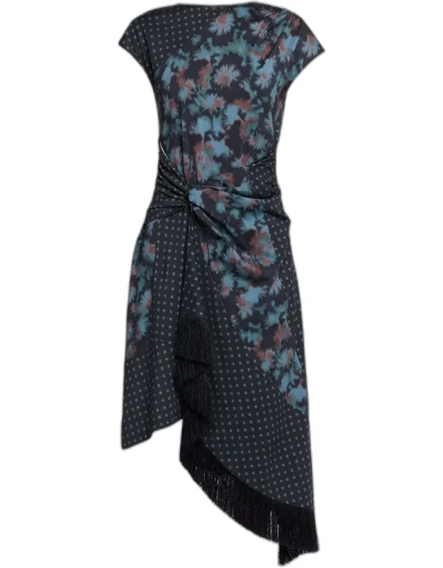 Desert Flower Asymmetric Twill Midi Dress