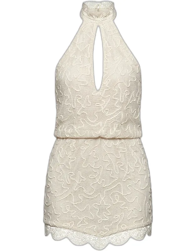 Cutout Embroidered Halter Mini Dress