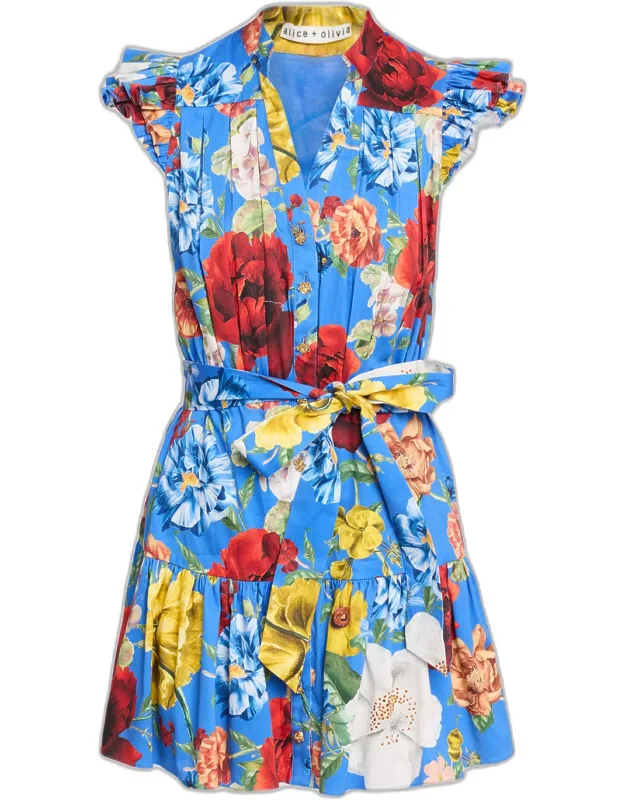 Floral Flutter-sleeve Mini Dress