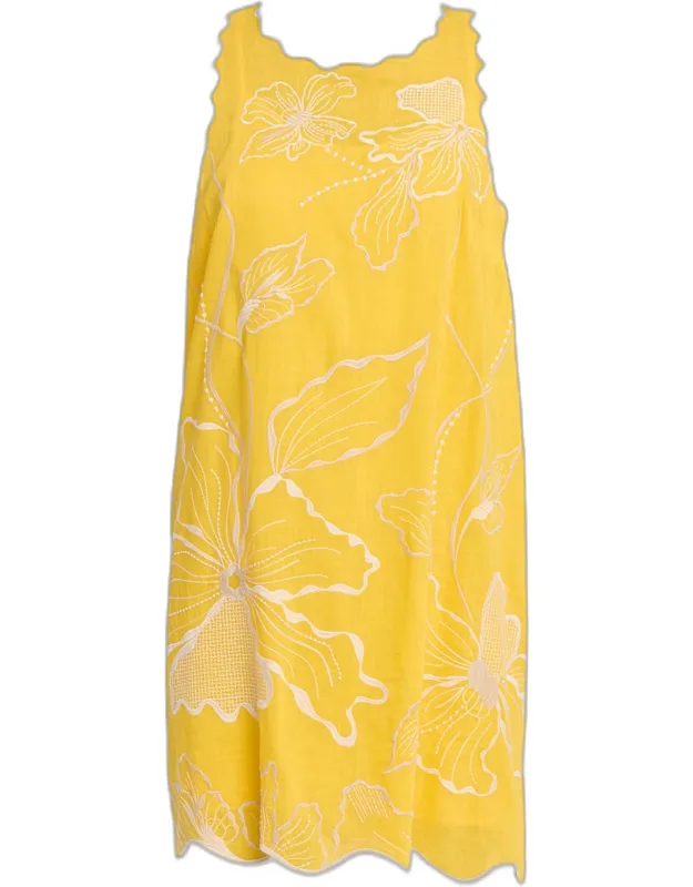 Floral-embroidered Cotton Mini Shift Dress