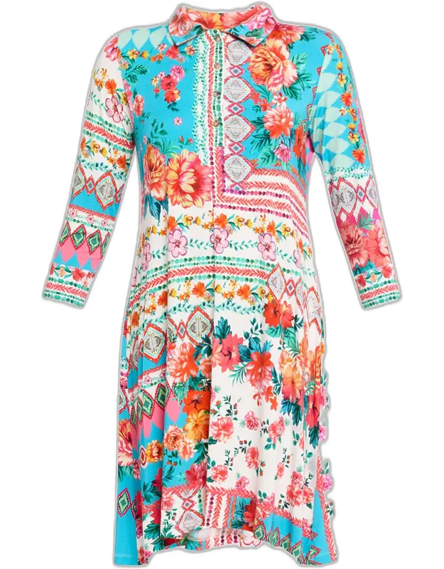 Floral-print Polo Swing Dress