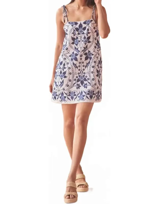 Tillie Mini Dress In Ceci With Delicate Spaghetti Straps And Playful Floral Pattern