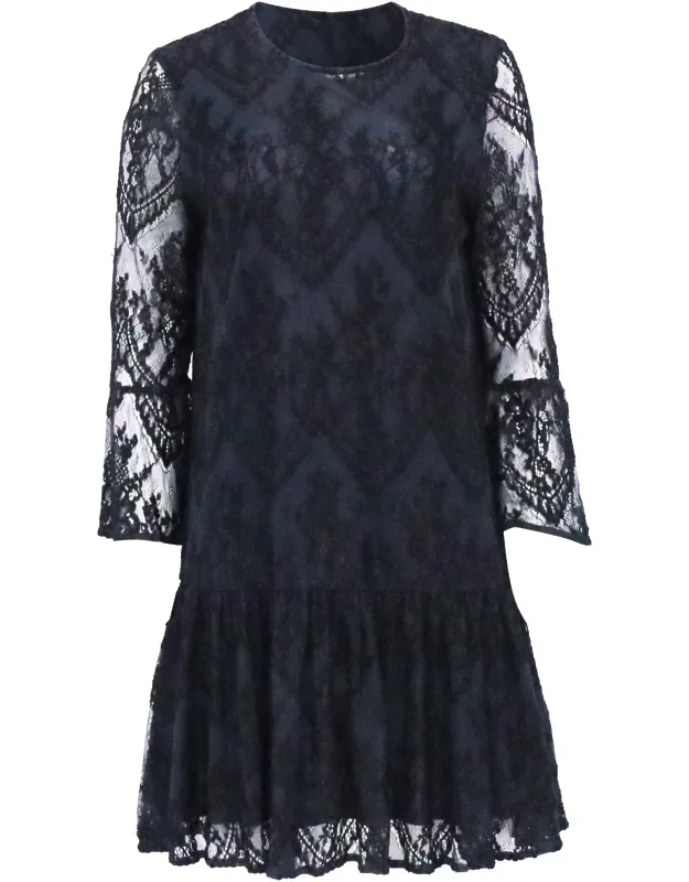 Ruffled Embroidered Lace Mini Dress