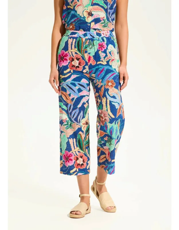 Eyelet Pull-on Crop Wide Leg Pants