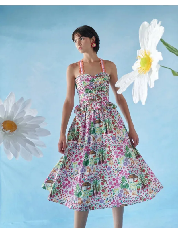 _kei Midi Dress - Boho Chic Floral Fit And Flare_