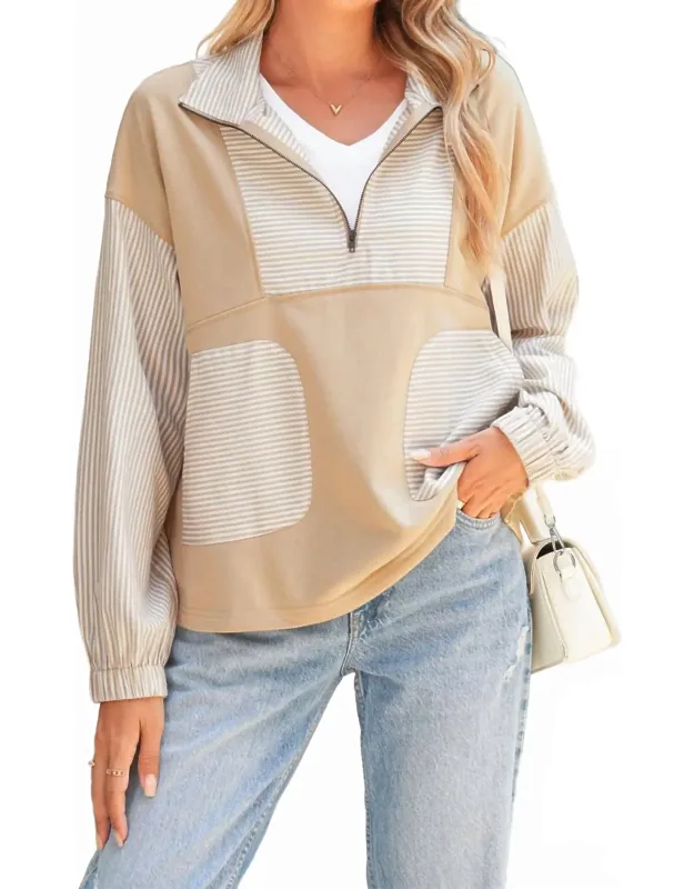 Striped Zip Pullover Top