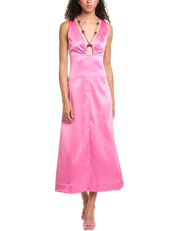 Double Satin Halter Neck Maxi Dress