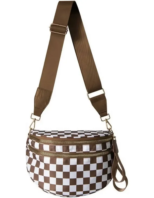 Checkered Nylon Sling Crossbody Bag