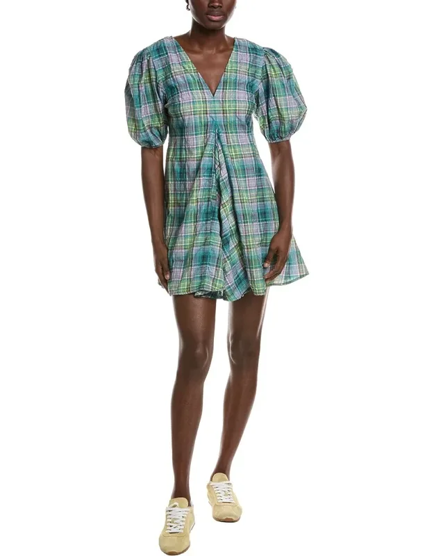Seersucker Check V-neck Mini Dress