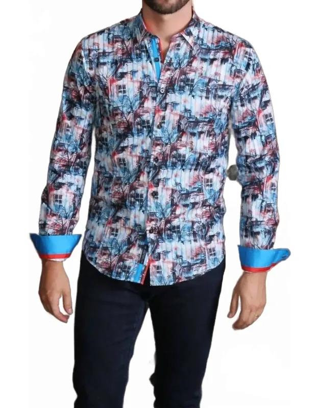 Scenery Print Button Down Shirt