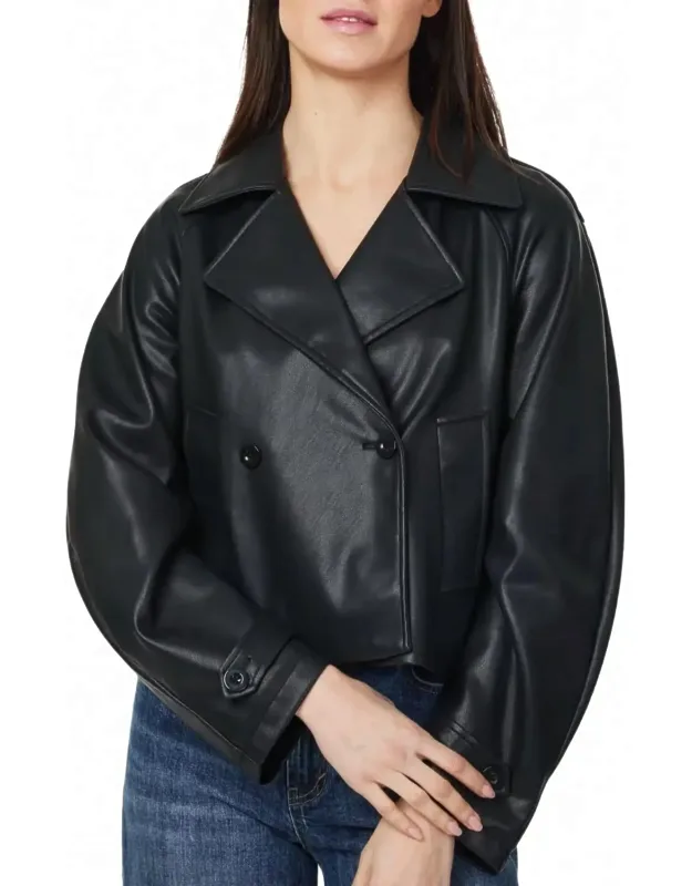 Vegan Leather Cropped Trench Coat