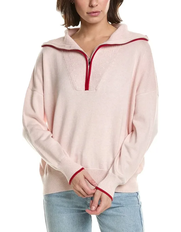 Tipped 1/2-zip Cashmere-blend Pullover