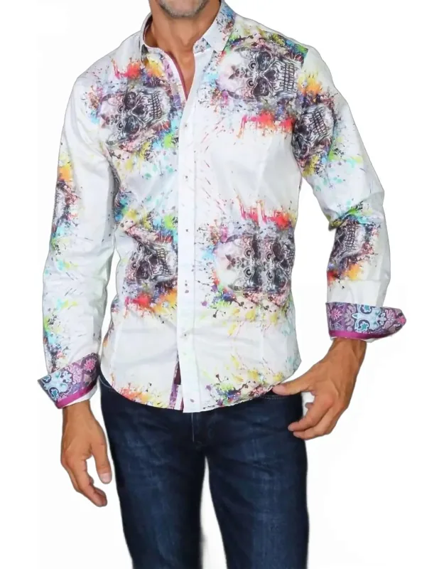 Paint Splash Skull Button Down Shirt