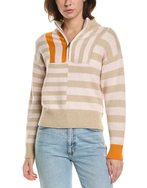 Mix Stripe 1/2-zip Cashmere-blend Pullover