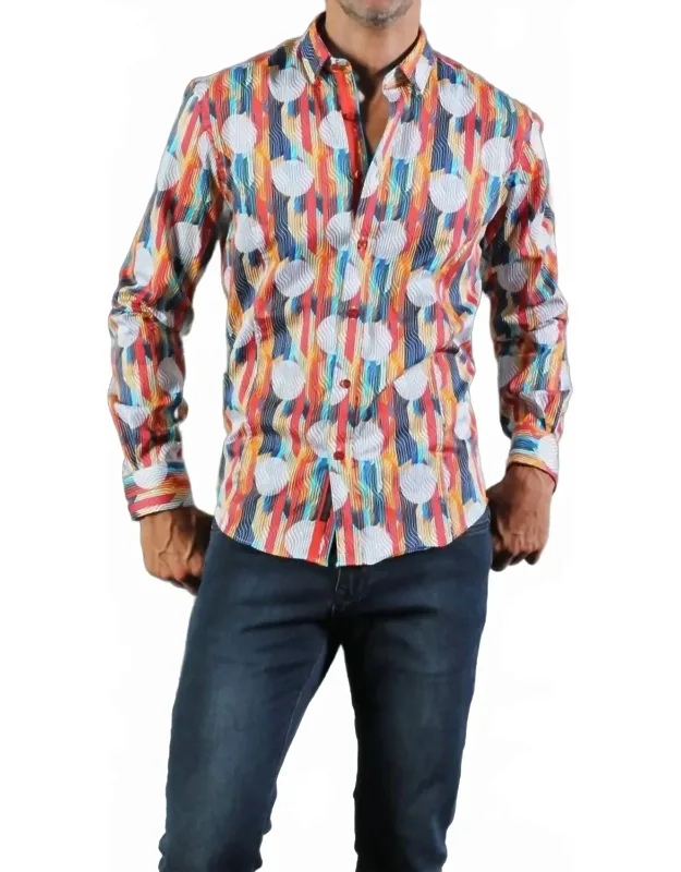 Retro Circles Design Button Down Shirt