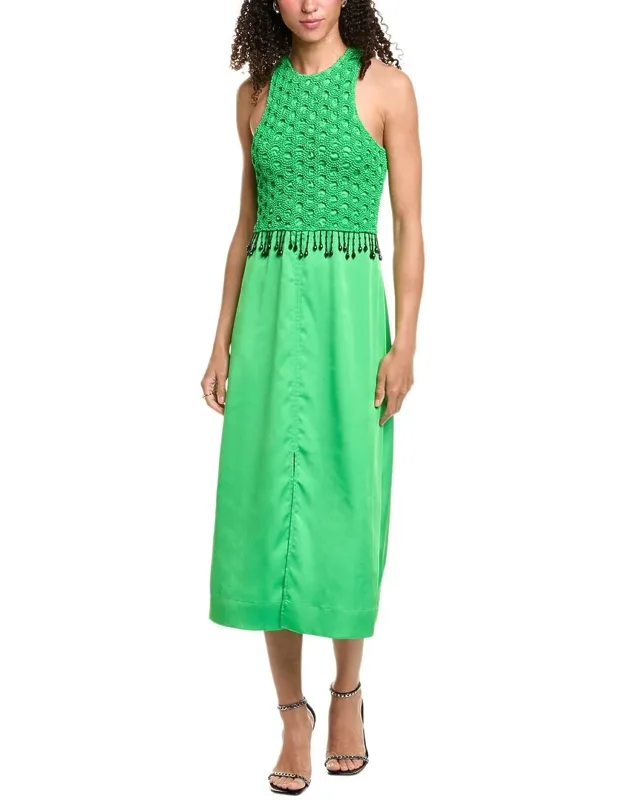 Smocked Satin Maxi Dress