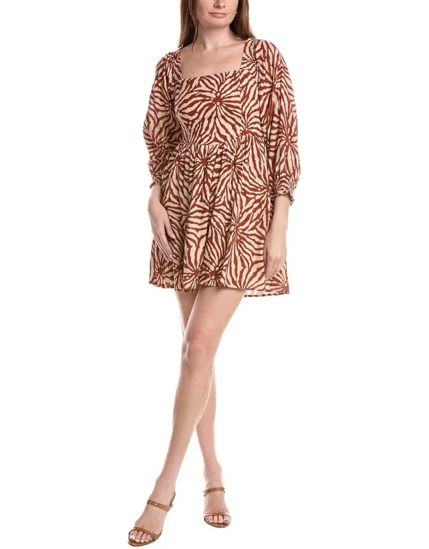Printed Linen-blend Mini Dress