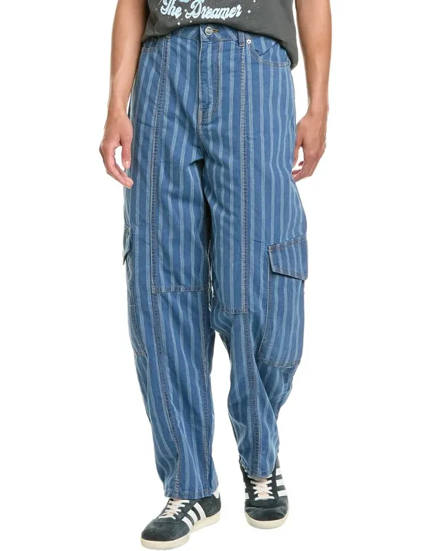 Light Stripe Denim Cargo Pants