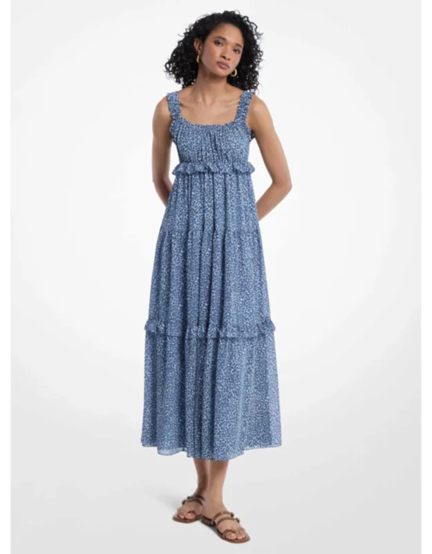 Leopard Print Georgette Tiered Dress