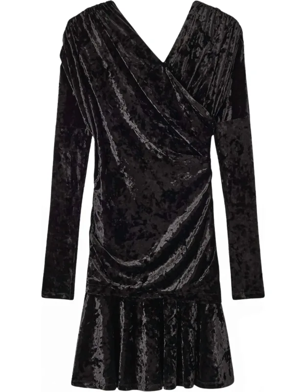 Velour Jersey Crossover Ruched Mini Dress