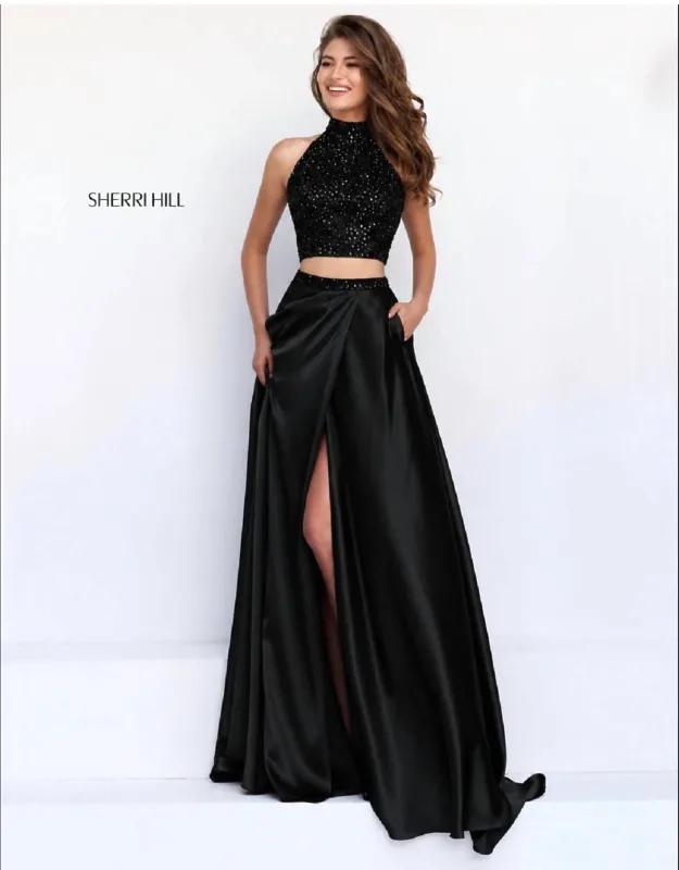 Two Piece Halter High Slit Prom Gown