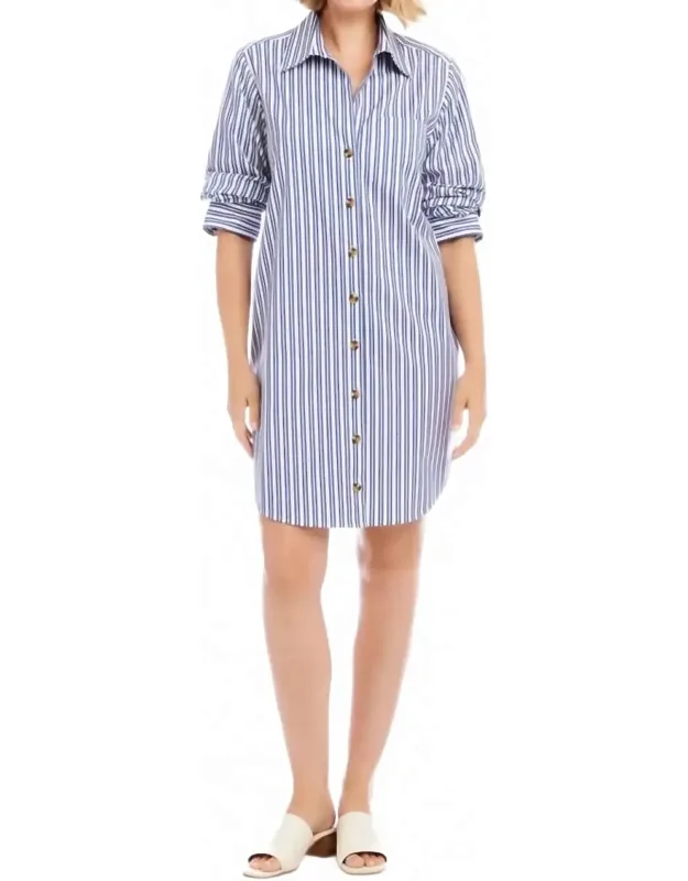 Stripe Ruched Sleeve Shirtdress