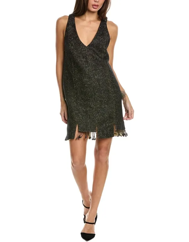 V-neck Panel Wool-blend Mini Dress