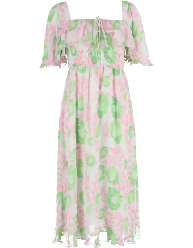 Floral-print Shirred Midi Dress