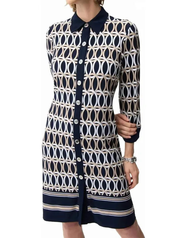 Silky Knit Geometric A-line Print Dress
