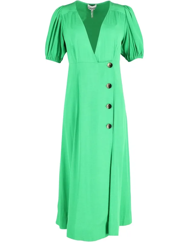 Puff Sleeve Midi Wrap Dress