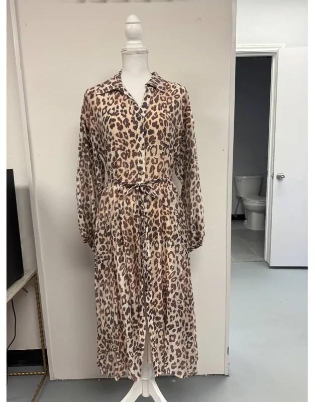 Collared Button-up Long Sleeve Dress