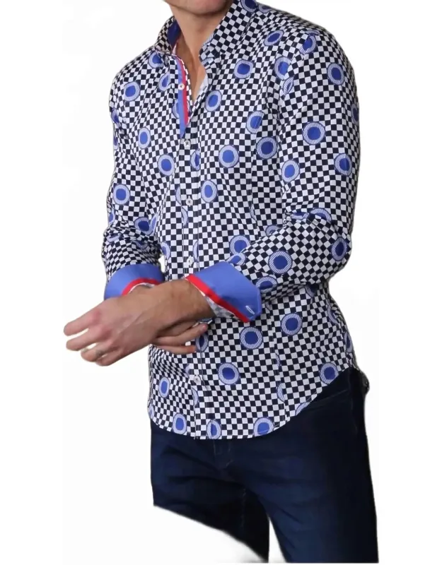 Digital Print Button Down Shirt With Checkerboard Design