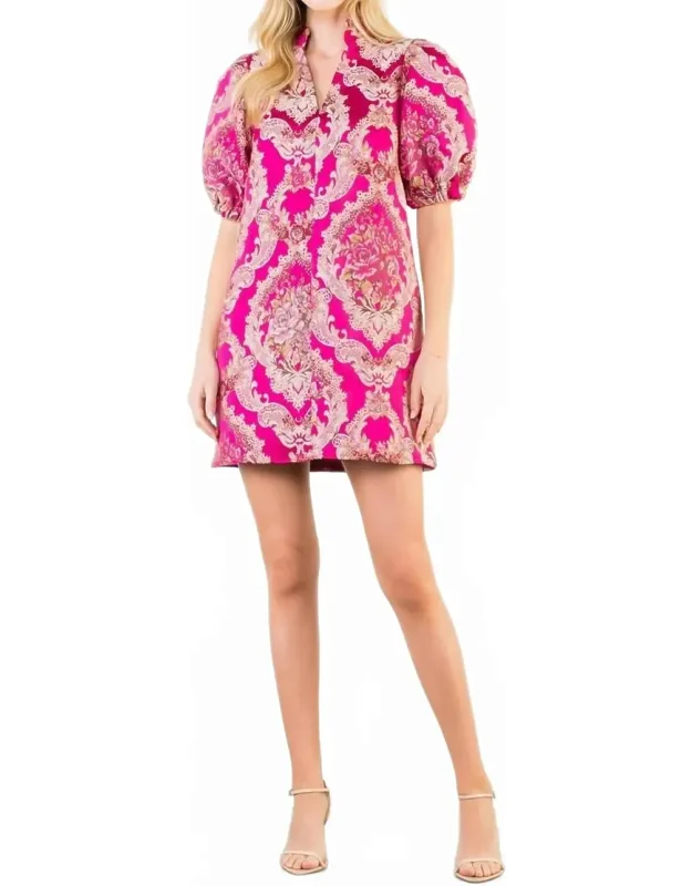 Puff Sleeve Floral Embroidery Detail Dress