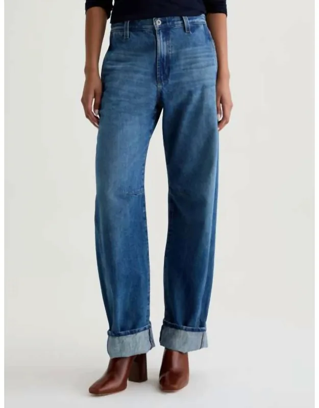 Cuffed High-rise Barrel Jeans