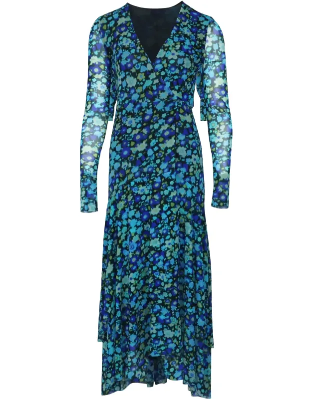 Floral Print Mesh Wrap Dress