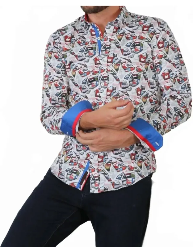 Comic Style Button Down Shirt With Trim