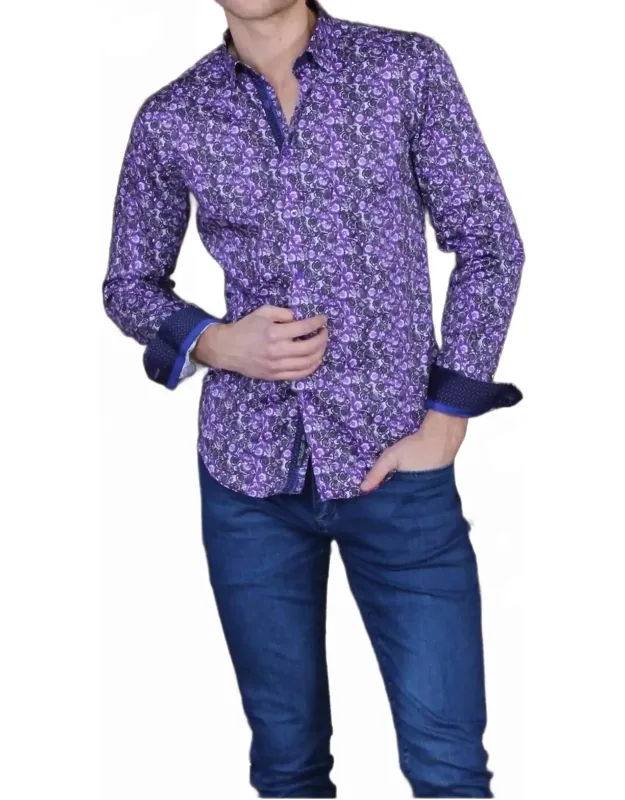 Long Sleeve Button Down Paisley Print Shirt