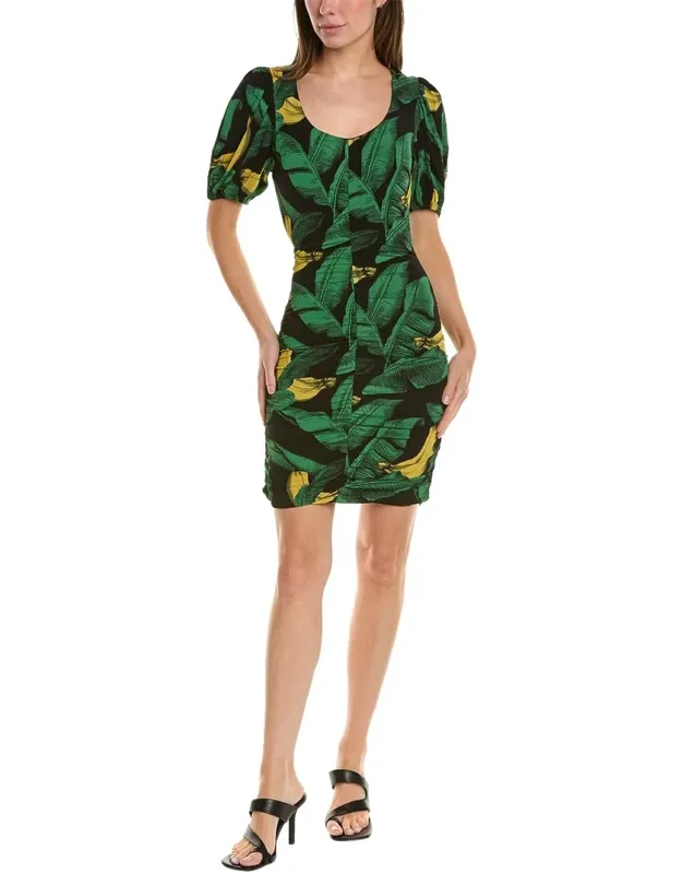 Printed Drapey Jersey Puff Sleeve Mini Dress