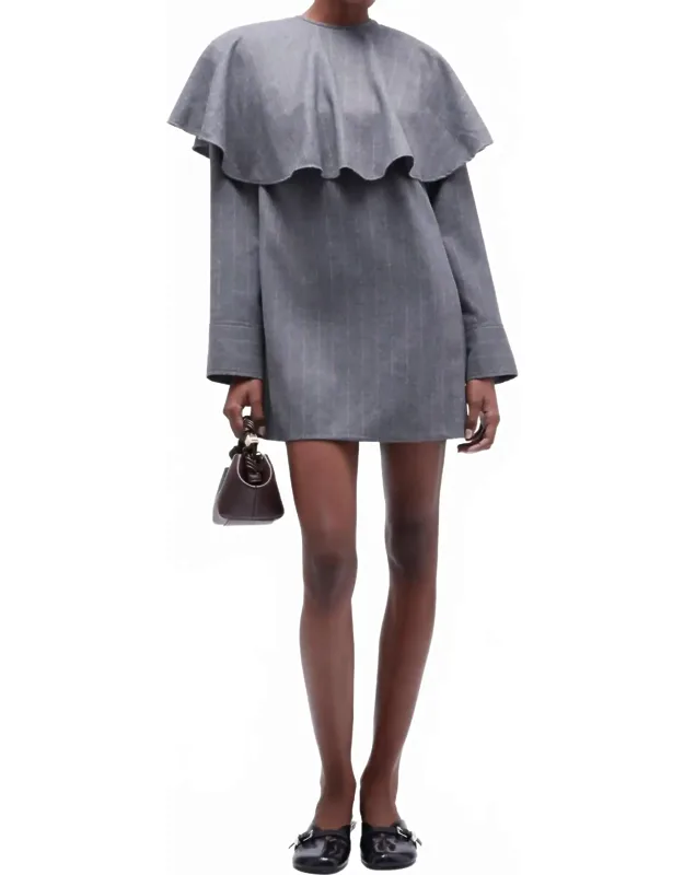 Brushed Wool Stripe Circle Collar Mini Dress