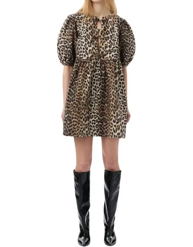 Printed Cotton Tie String Mini Dress